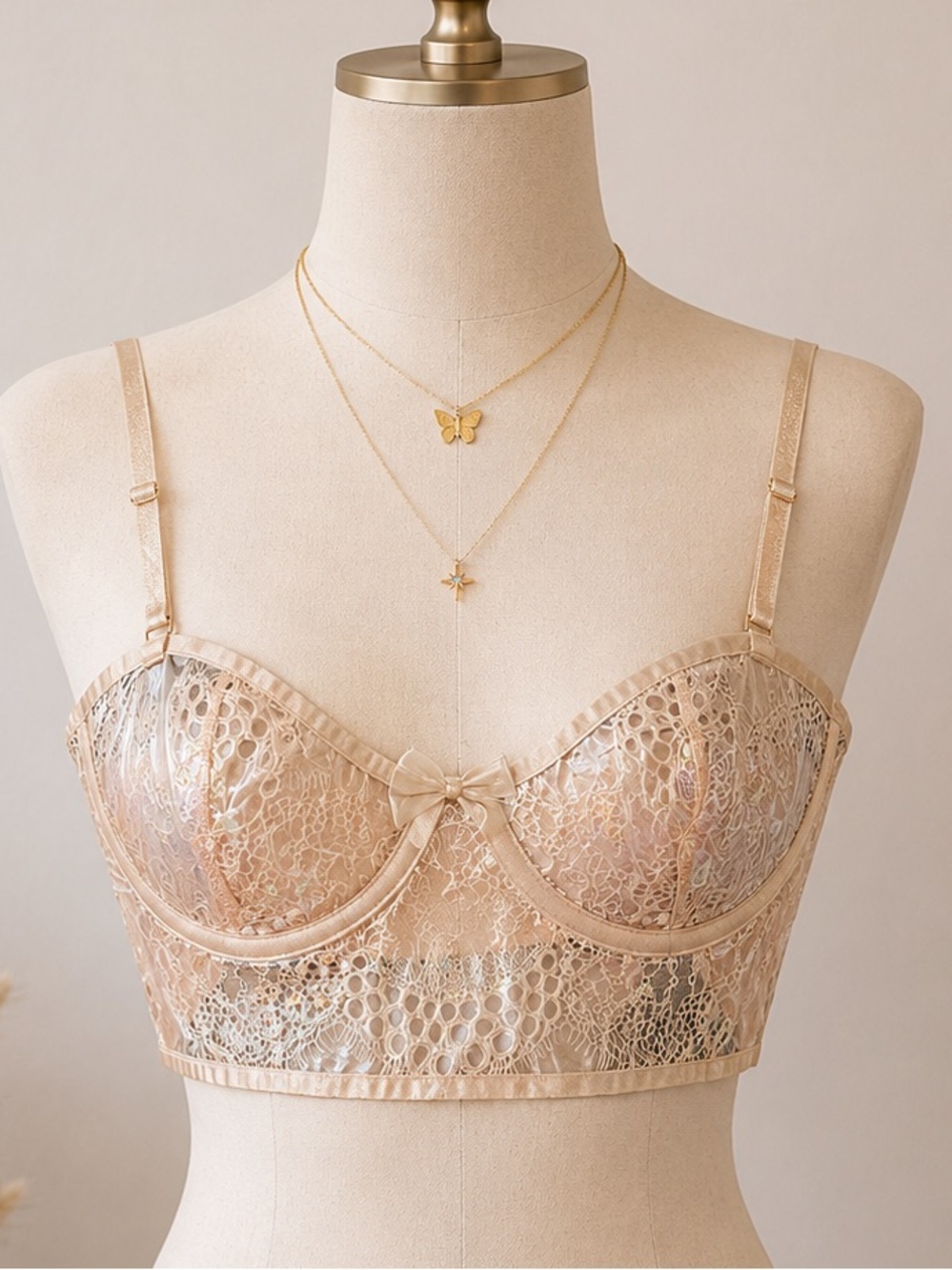 NWT Savage X Fenty Sheer Lace Longline Bralette in Light Nude S